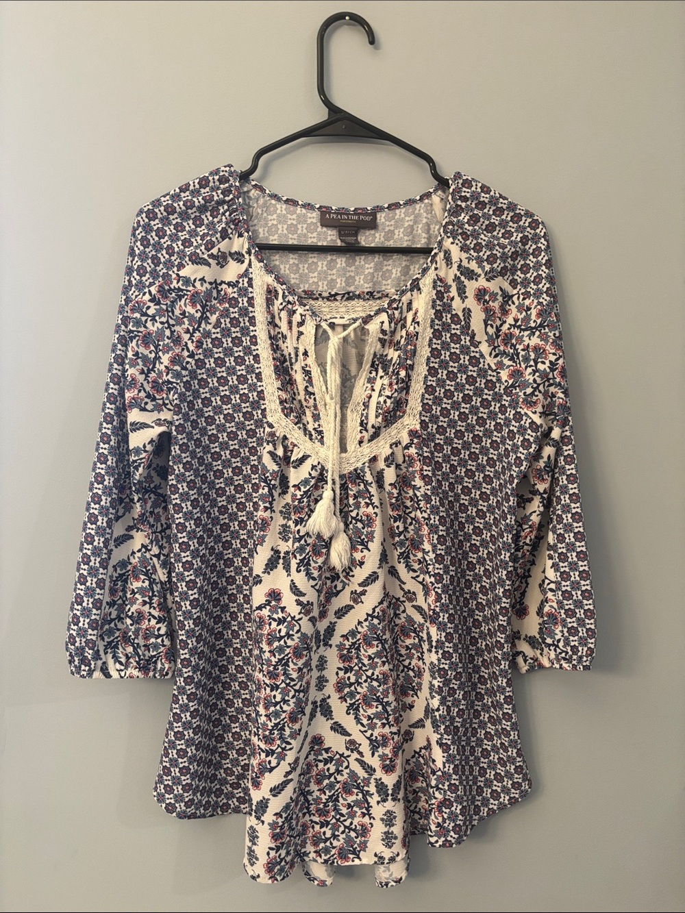 A Pea in the Pod Cream Tunic with Navy & Pink Floral Print